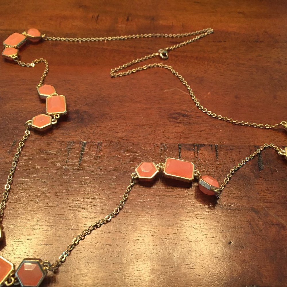 Pink lucite and gold necklace